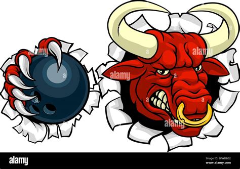 Bull Minotaur Longhorn Cow Bowling Mascot Cartoon Stock Vector Image