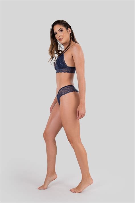 Conjunto Lingerie Manu Azul Marinho Ref P04 6 B Kaisan