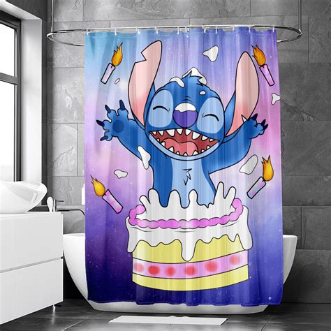 Lilo Stitch Waterproof Fabric Unique Cute Anime Design Shower Curtain