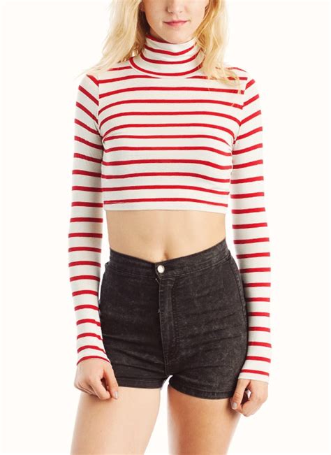 Striped Turtleneck Cropped Top Gj Turtle Neck Crop Top Striped