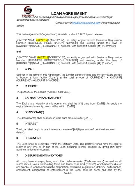 高级 Loan Agreement Template borrower and lender 样本文件在