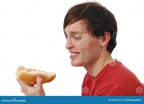 Man Eating A Hot Dog Stock Photo Image Of Wiener Food 16937162