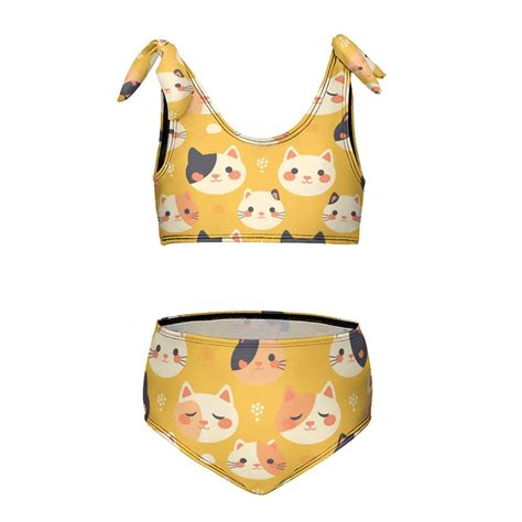 Cartoon Cute Kitten Girl S Piece Bikini Set Beach Sport Swimsuit Swimwear Y Cm