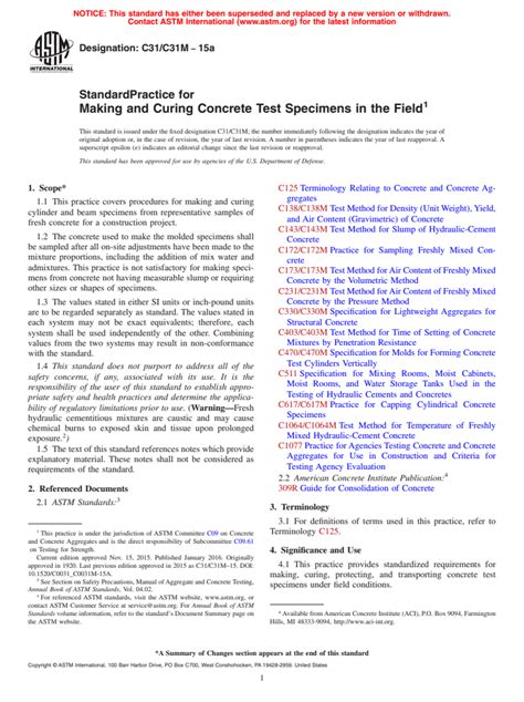 ASTM C31 C31M 15a Standard Practice For Making And Curing Concrete