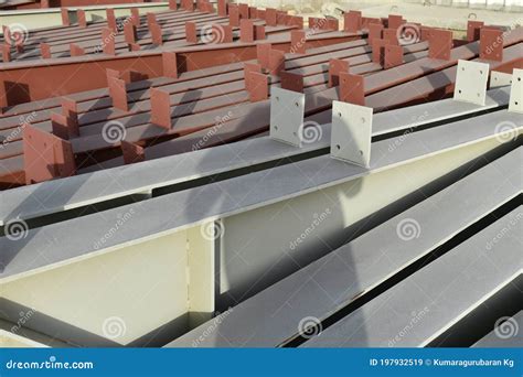 Steel Structural Beams And Columns In The Paint Shop Stock Image