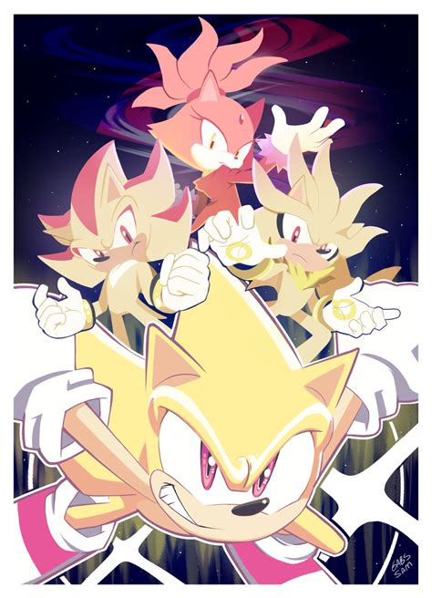 Super Sonic And Super Shadow And Super Silver Drawing