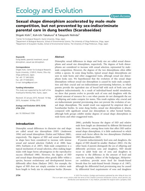 PDF Sexual Shape Dimorphism Accelerated By Malemale Competition But Not Prevented By Sex