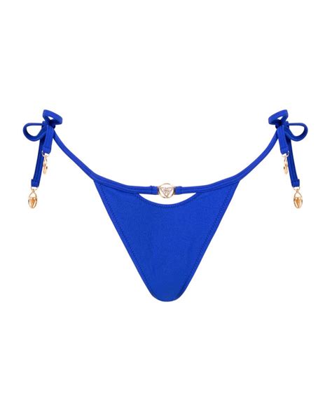 Blue U Cut Out Side Tie Thong Low Rise Bikini Bottom Xs Vivien Vance