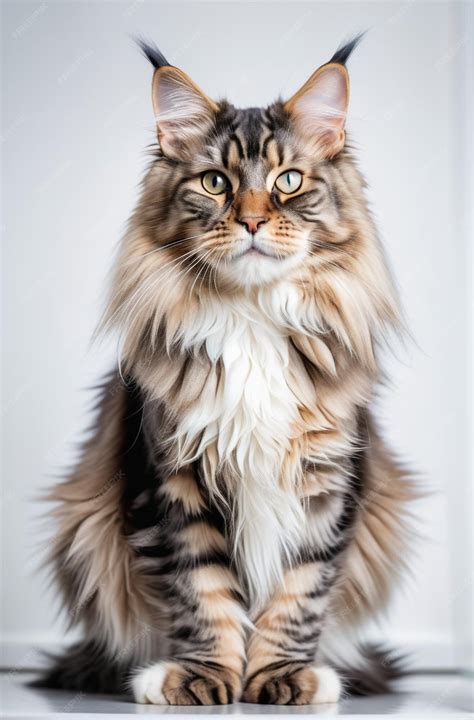 Premium Ai Image Cute Maine Coon Cat On A White Background