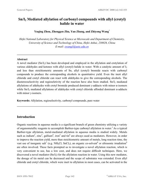 Pdf Sn I Mediated Allylation Of Carbonyl Compounds With Allyl