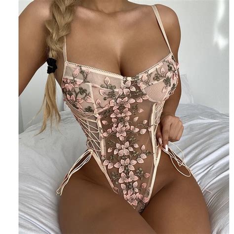 Bellanblue Tops Floral Applique Embroidered Sexy Lingerie Bodysuit Poshmark