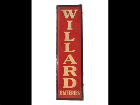 A Self Framed Willard Batteries Tin Sign 1949 18 X60 Auburn