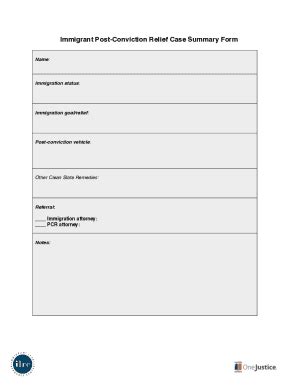 Fillable Online Immigrant Post Conviction Relief Case Summary Form Fax