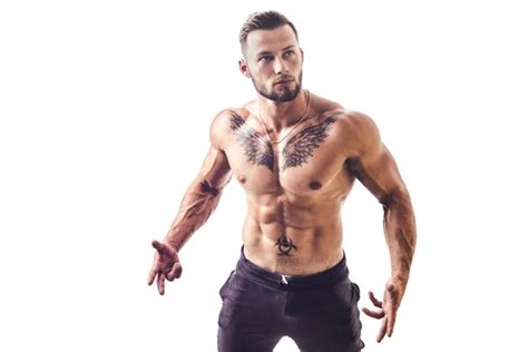 Handsome Half Naked Muscular Man Standing Isolated Stock Photo Artofphoto