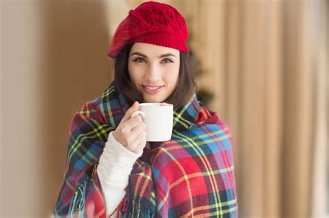 Premium Photo Brunette With Cover Holding Mug
