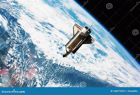 Spaceship Is Landing Planet Earth Flying Rocket Stock Photo Image