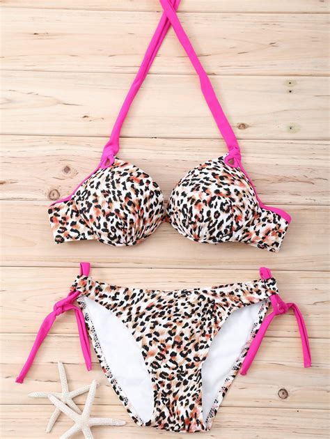 OFF Bowknot Halter Leopard Bikini In LEOPARD DressLily