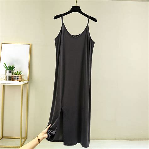 Ailaofu Womens Modal Nightgown Full Slip Midi Loose Dress Spaghetti