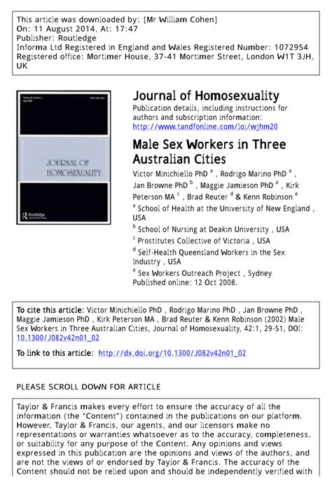 Pdf Male Sex Workers In Three Australian Cities