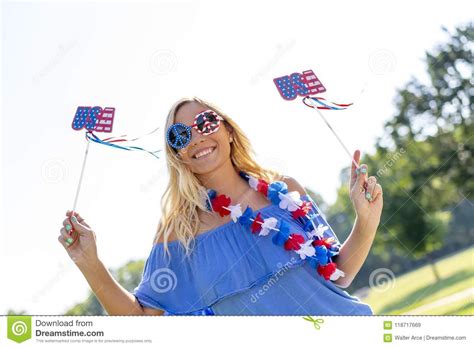 Gorgeous Patriotic Blonde Model Enjoying The 4th Of July Festivities