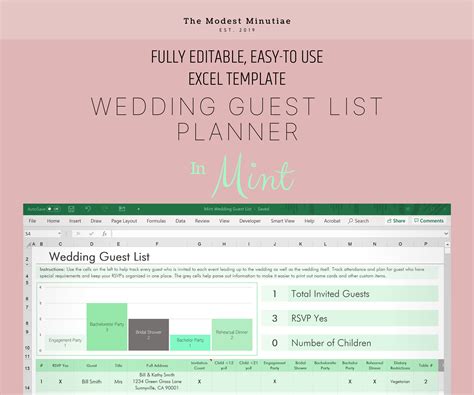 wedding guest list excel template mint excel google sheets