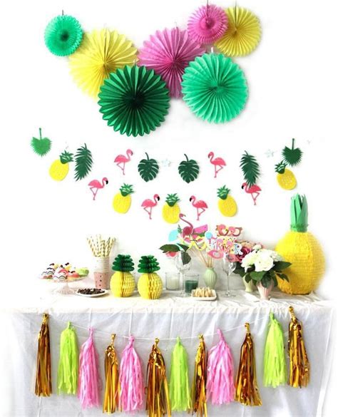 Sommer Party Deko Set Papier Fans Tropical Party Flamingos Und Ananas