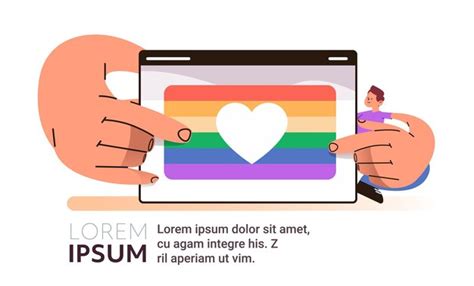 Homem Apontando A Bandeira Do Arco Ris Lgbt Na Tela Digital Desfile De Amor L Sbico Gay