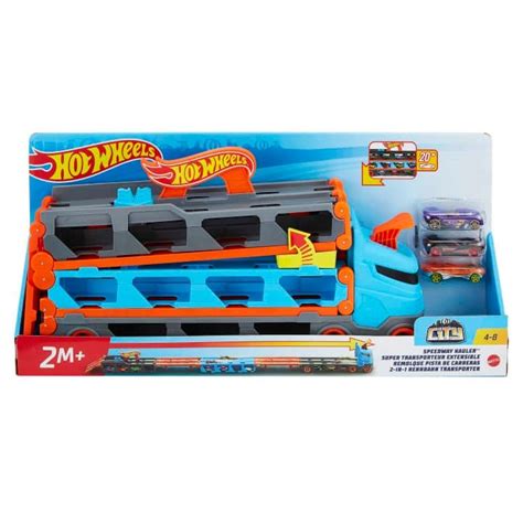 Hot Wheels City Wyścigowy transporter 2 w 1 Ciężarówka z torem rajdowym 3 samochodziki GVG37