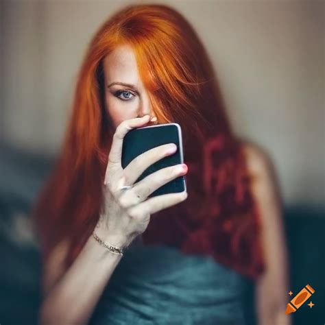 Red Haired Scandinavian Model Taking A Selfie In Living Room On Craiyon