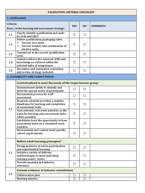 Validation Criteria Checklist Pdf Verification And Validation