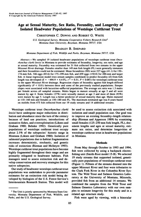 PDF Age At Sexual Maturity Sex Ratio Fecundity And Longevity Of Isolated Headwater