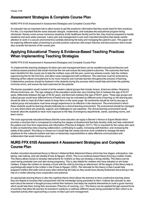 SOLUTION Nurs Fpx 6105 Assessment 4 Assessment Strategies And Complete