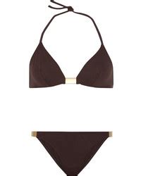 Tenue Top De Bikini Jaune Bas De Bikini Marron Lunettes De Soleil Vertes Lookastic France