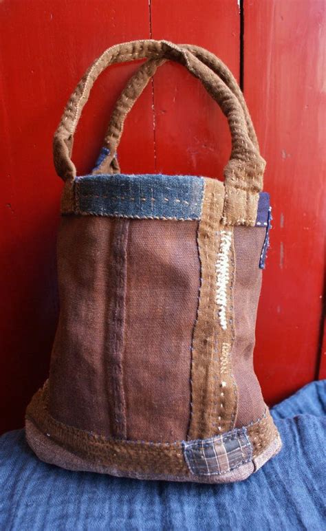 Sakabukuro Small Bag In Japanese Sake Bag And Linen Boro Boho