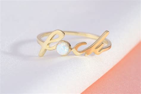 Fuck You Ring Gold Fuck Off Round Opal Birthstone Ring Her 10K 14K 18K Gold Personalize