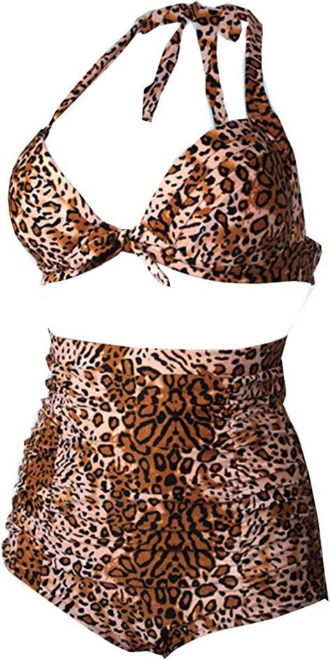 Amazon Togic Sexy Women S Sexy Leopard High Waist Halter Bikini