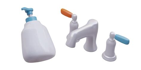 Premium Vector Plastic Bottle With Pump Dispenser Metal Faucet With Cold And Hot Water Regulators