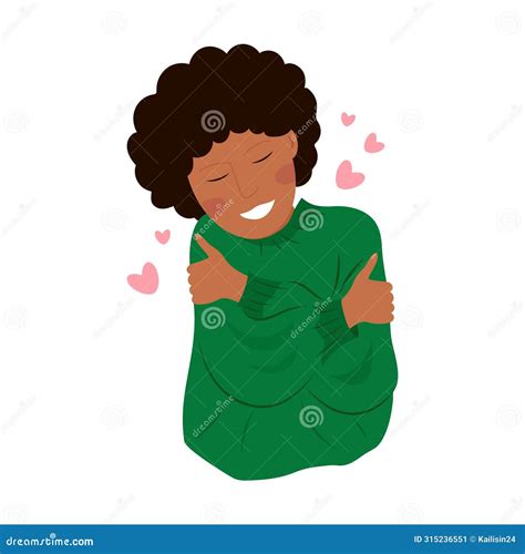 Happy Dark Skinned Girl Hugs Herself Lovingly Self Love Stock Vector