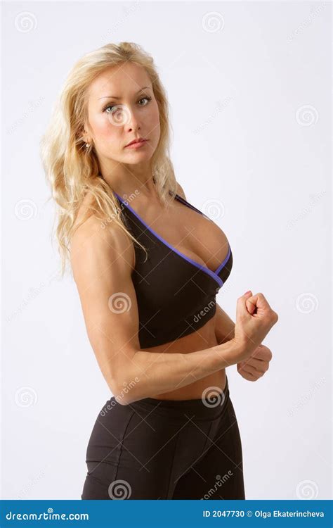 Athletic Blonde Girl Showing Her Muscles Stock Photo Image Of Fitness Fighting