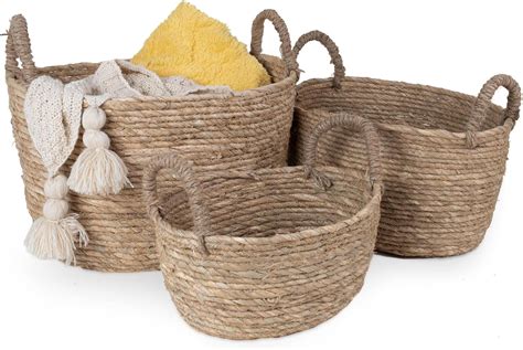 Natural Straw Woven Storage Basket Home Organisation Hamper Basket