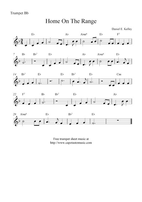 Home On The Range, free trumpet sheet music notes