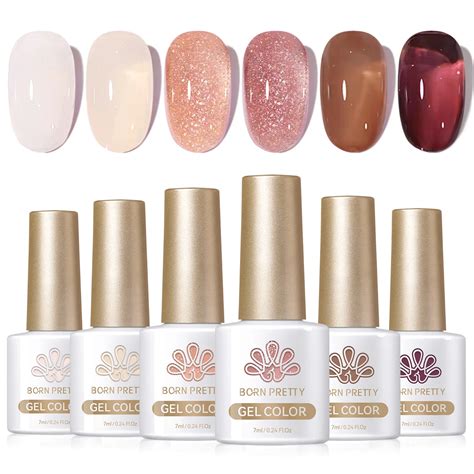 BORN PRETTY 6PCS SET Jelly Nude Translucent Color Gel Nail Polish Amber Glow Jelly Series UV LED
