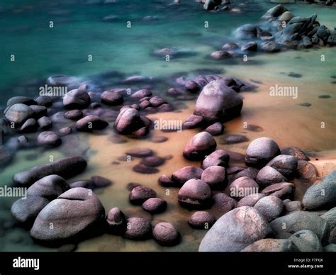 Boulders On Beach Shore Of Lake Tahoe Nevada Stock Photo Alamy