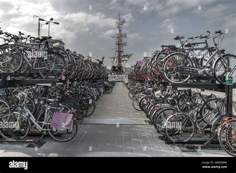 Thousands Of Bicycles Parked In A Public Bicycle Parking Lot In