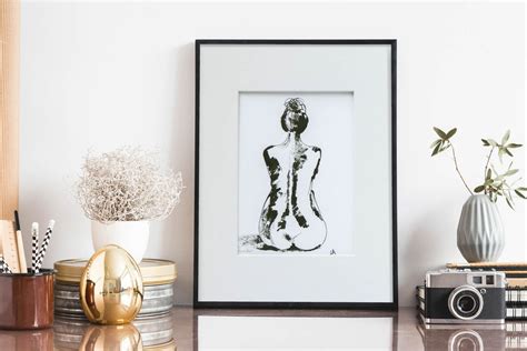 Ink Drawing Female Back Nude Original Artwork On Paper Minimalist Line