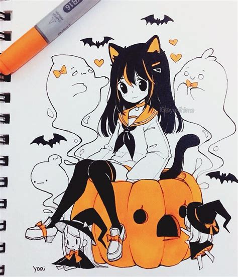 Anime Halloween, Halloween Drawings, Halloween Art, Happy Halloween, Halloween 2019, Halloween ...