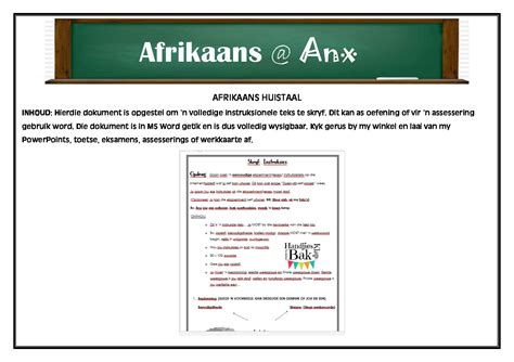 Afrikaans Huistaal Graad Werkkaart Skryf Instruksies Teacha