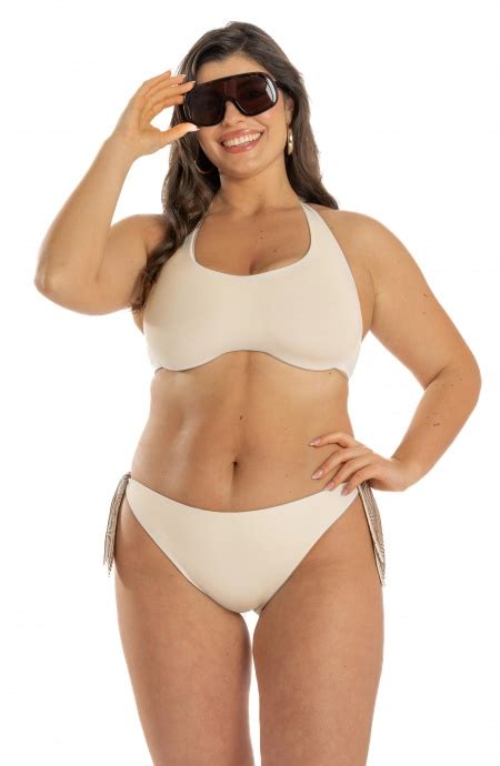 Double Face Curvy Bikini Briefs Brief Flakes Medium Coverage Color Beige Size