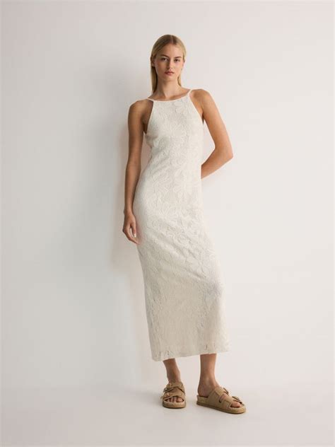 Rochie de dantelă maxi Culoare nude RESERVED 568BW 02X