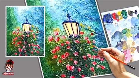 How To Paint Street Lamp Post Acrylic Landscape Painting Tutorial